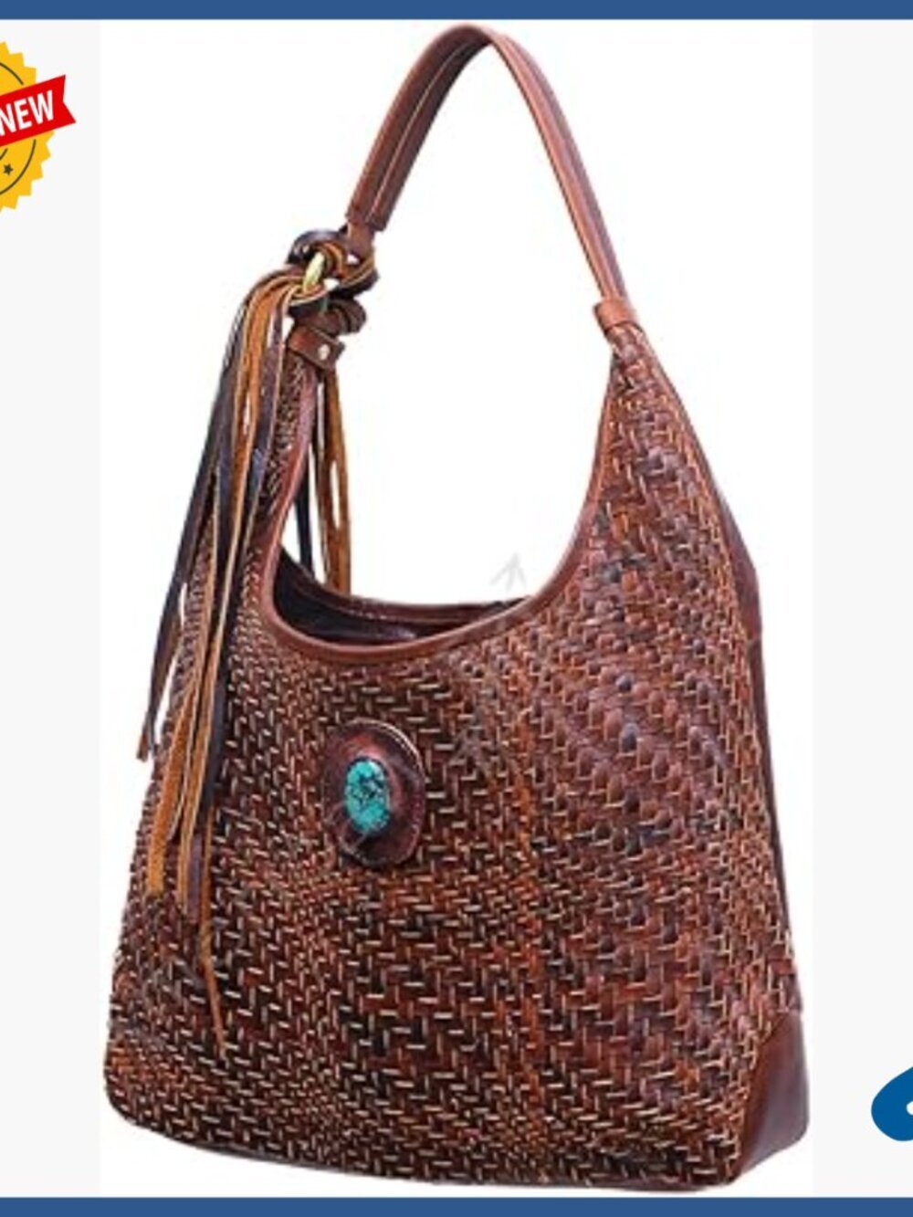 Full Grain Leather Hobo Bag with Western Fringe Turquoise Stone